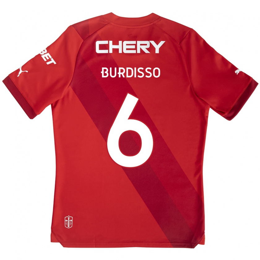 Kandiny Kinderen Guillermo Burdisso #6 Rood Wit Uitshirt Uittenue 2024/25 T-Shirt België