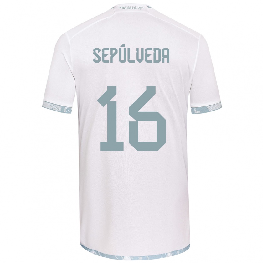 Kandiny Niño Camiseta Matías Sepúlveda #16 Gris Blanco 2ª Equipación 2024/25 La Camisa