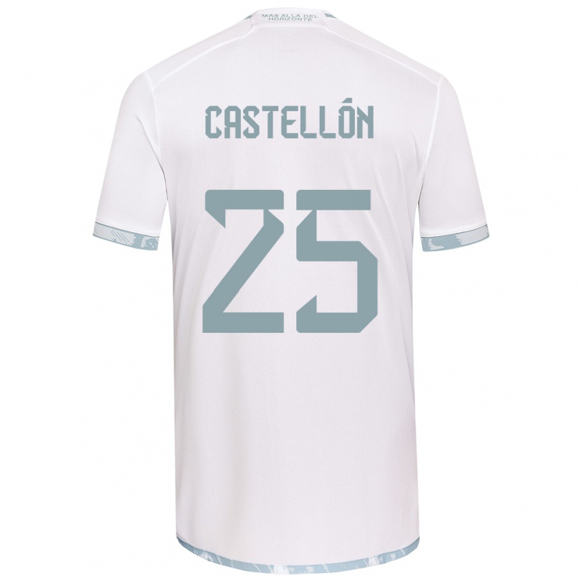 Kandiny Bambino Maglia Gabriel Castellón #25 Bianco Grigio Kit Gara Away 2024/25 Maglietta