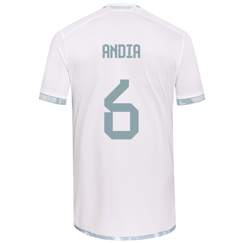 Kandiny Niño Camiseta Yonathan Andía #6 Gris Blanco 2ª Equipación 2024/25 La Camisa