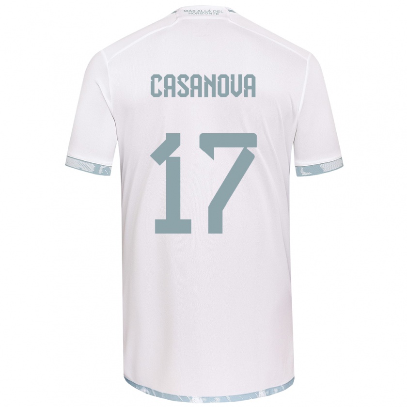 Kandiny Bambino Maglia Luis Casanova #17 Bianco Grigio Kit Gara Away 2024/25 Maglietta