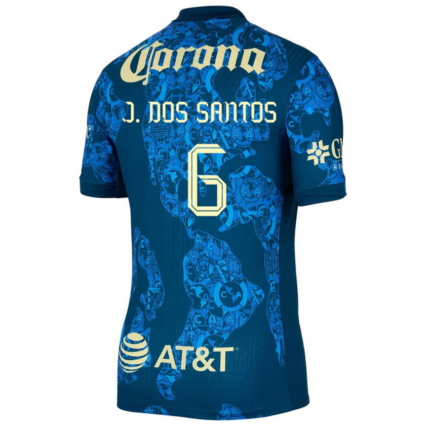 Kandiny Kinderen Jonathan Dos Santos #6 Blauw Geel Uitshirt Uittenue 2024/25 T-Shirt België