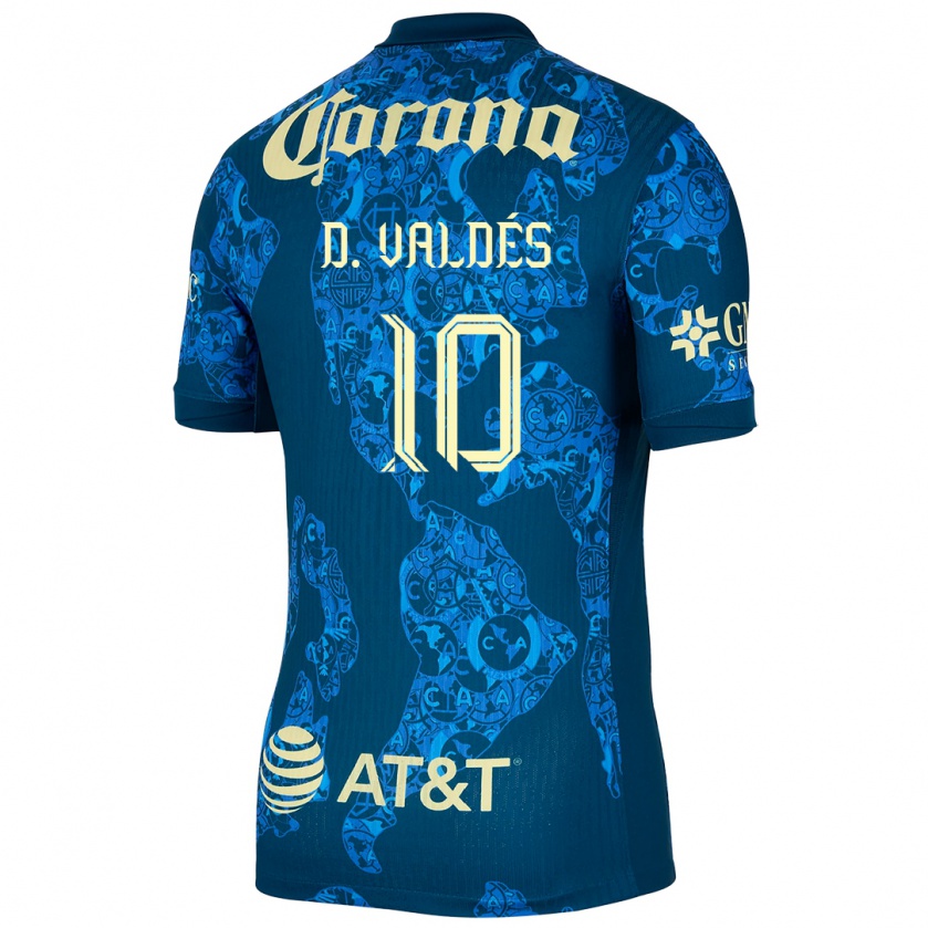 Kandiny Bambino Maglia Diego Valdés #10 Blu Giallo Kit Gara Away 2024/25 Maglietta