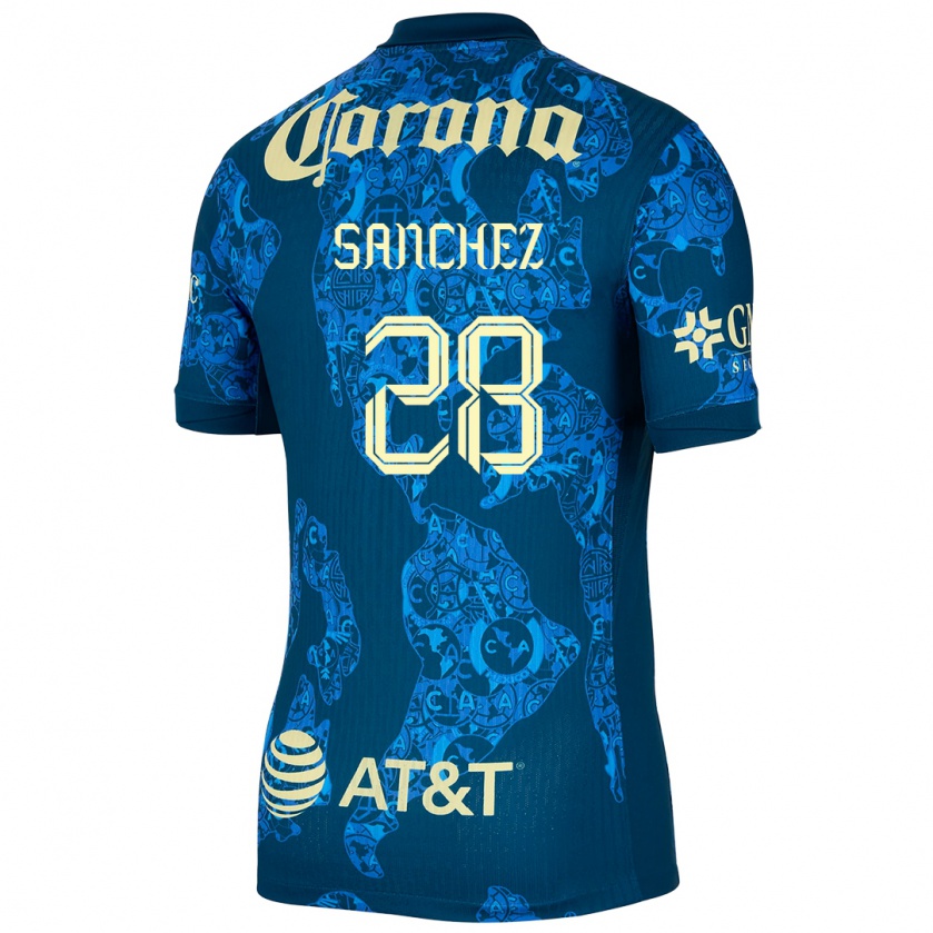 Kandiny Bambino Maglia Érick Sánchez #28 Blu Giallo Kit Gara Away 2024/25 Maglietta