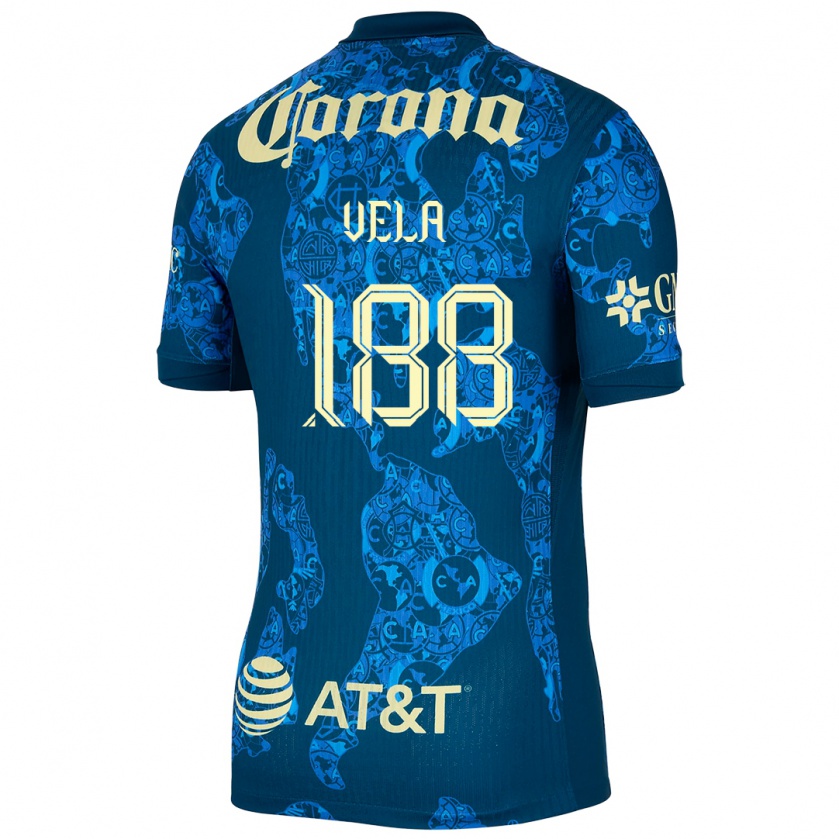 Kandiny Niño Camiseta Christo Vela #188 Azul Amarillo 2ª Equipación 2024/25 La Camisa México