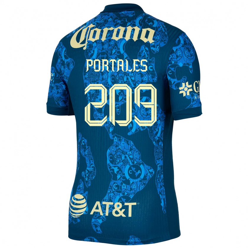 Kandiny Niño Camiseta Walter Portales #209 Azul Amarillo 2ª Equipación 2024/25 La Camisa México