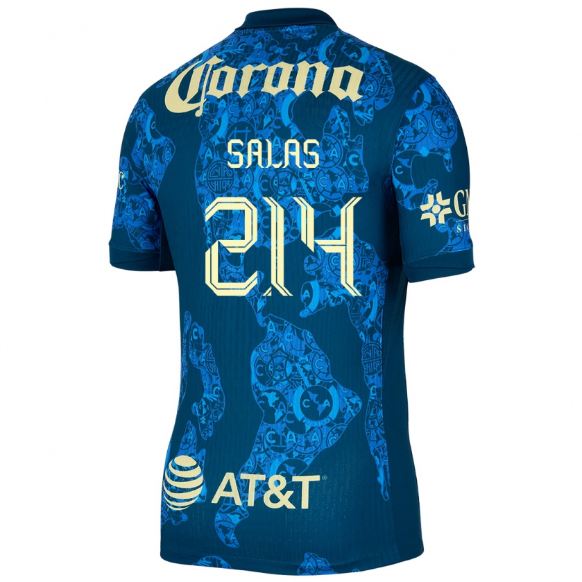 Kandiny Niño Camiseta Patricio Salas #214 Azul Amarillo 2ª Equipación 2024/25 La Camisa México