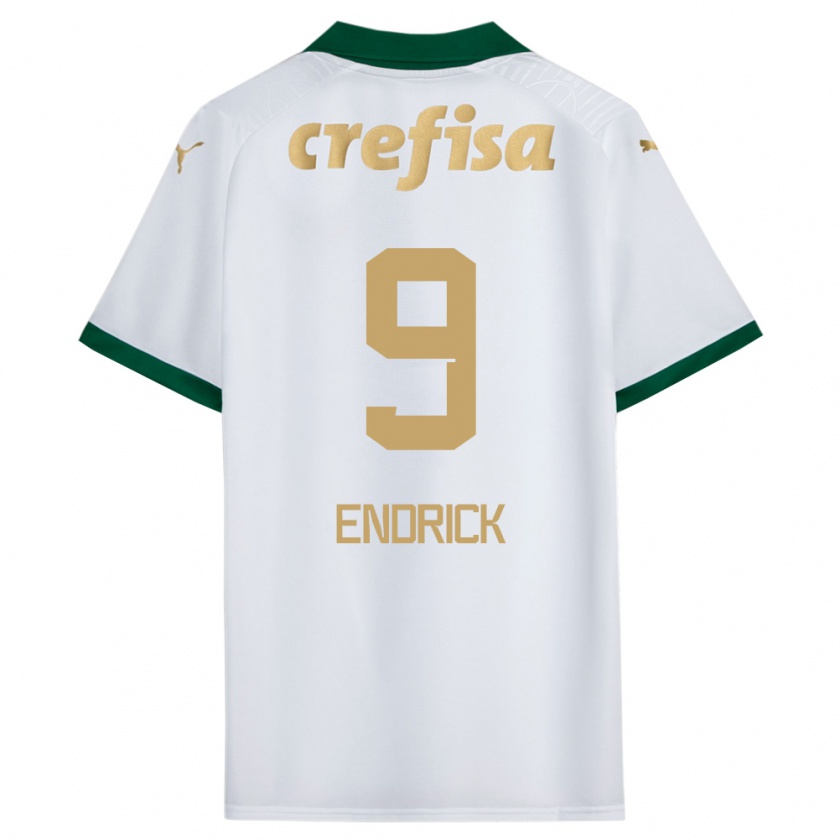 Kandiny Bambino Maglia Endrick #9 Bianco Verde Kit Gara Away 2024/25 Maglietta