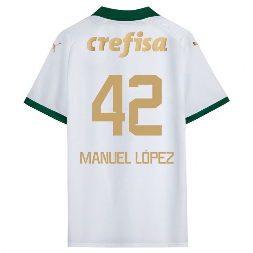 Kandiny Bambino Maglia José Manuel López #42 Bianco Verde Kit Gara Away 2024/25 Maglietta