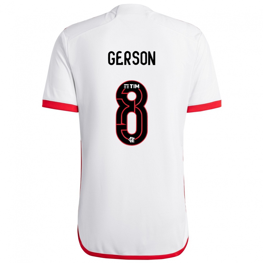 Kandiny Bambino Maglia Gerson #8 Bianco Rosso Kit Gara Away 2024/25 Maglietta