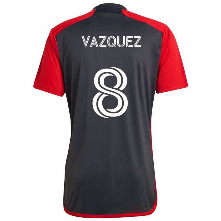 Kandiny Heren Víctor Vázquez #8 Grijs Rood Thuisshirt Thuistenue 2024/25 T-Shirt