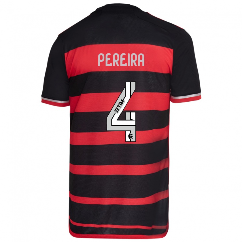 Kandiny Uomo Maglia Léo Pereira #4 Rosso Nero Kit Gara Home 2024/25 Maglietta