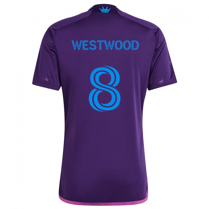 Kandiny Uomo Maglia Ashley Westwood #8 Viola Blu Kit Gara Away 2024/25 Maglietta