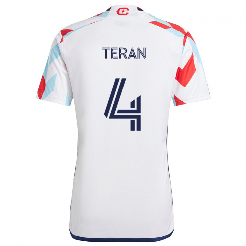 Kandiny Uomo Maglia Carlos Terán #4 Bianco Rosso Blu Kit Gara Away 2024/25 Maglietta