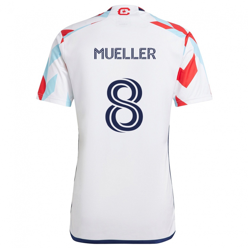 Kandiny Hombre Camiseta Chris Mueller #8 Blanco Rojo Azul 2ª Equipación 2024/25 La Camisa México