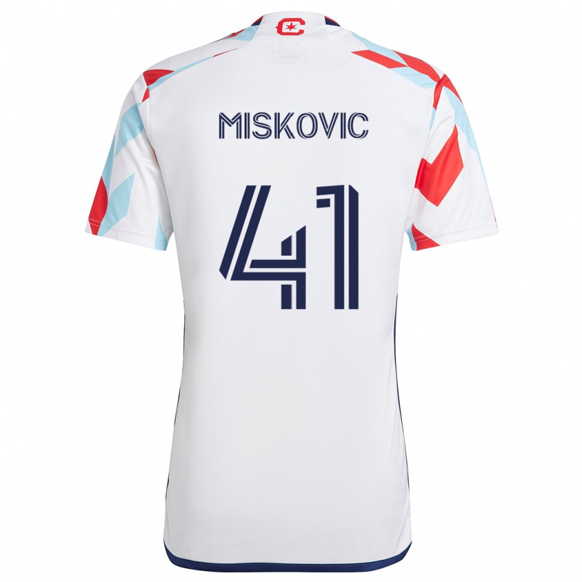 Kandiny Uomo Maglia Mihajlo Miskovic #41 Bianco Rosso Blu Kit Gara Away 2024/25 Maglietta