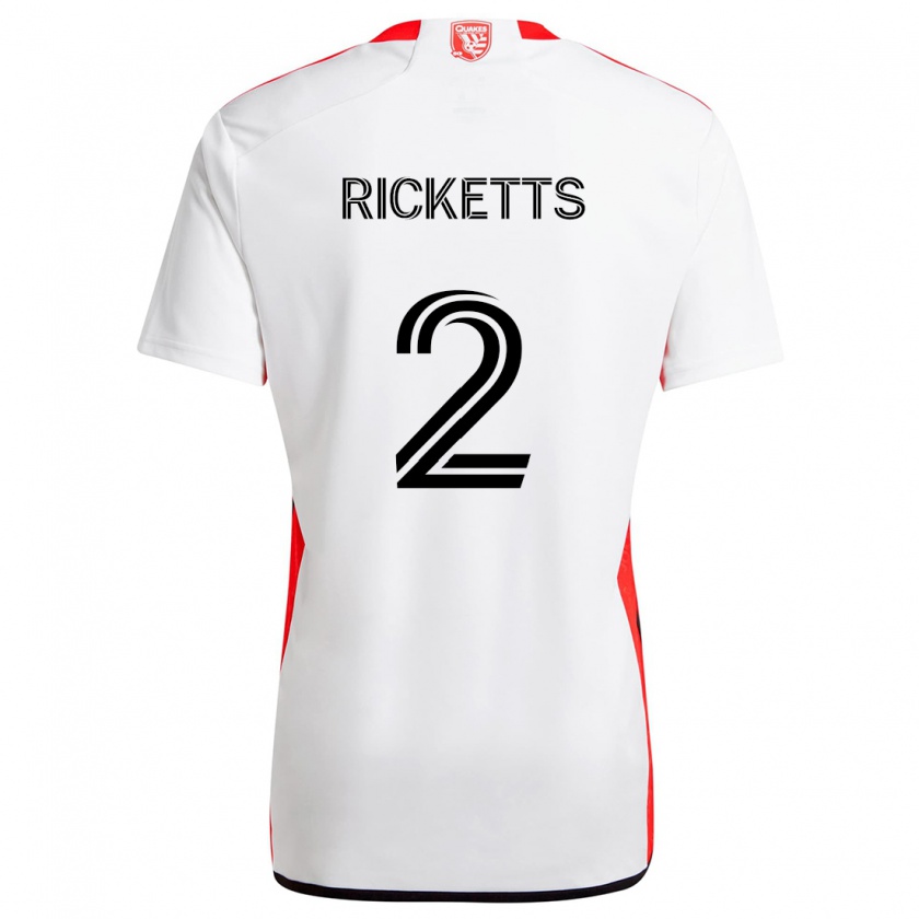 Kandiny Uomo Maglia Jamar Ricketts #2 Bianco Rosso Kit Gara Away 2024/25 Maglietta