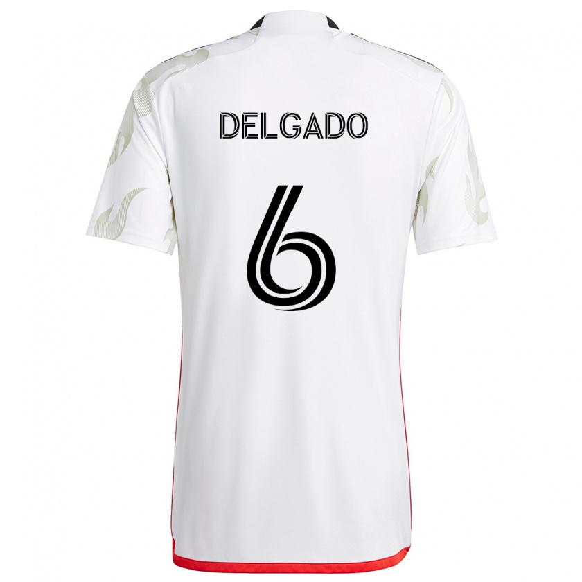 Kandiny Hombre Camiseta Patrickson Delgado #6 Blanco Rojo Negro 2ª Equipación 2024/25 La Camisa