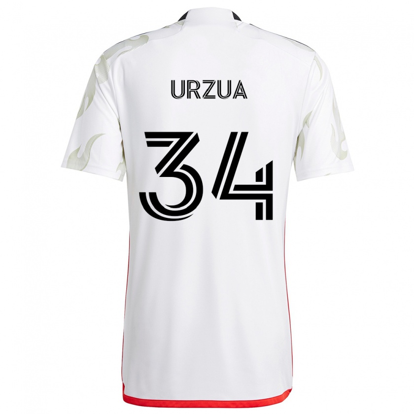 Kandiny Hombre Camiseta Alejandro Urzua #34 Blanco Rojo Negro 2ª Equipación 2024/25 La Camisa