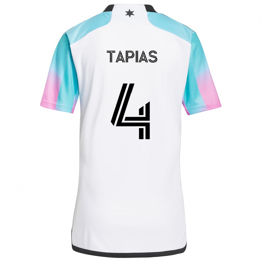 Kandiny Hombre Camiseta Miguel Tapias #4 Blanco Azul Negro 2ª Equipación 2024/25 La Camisa