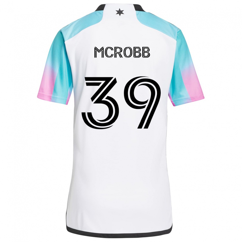 Kandiny Uomo Maglia Finn Mcrobb #39 Bianco Blu Nero Kit Gara Away 2024/25 Maglietta