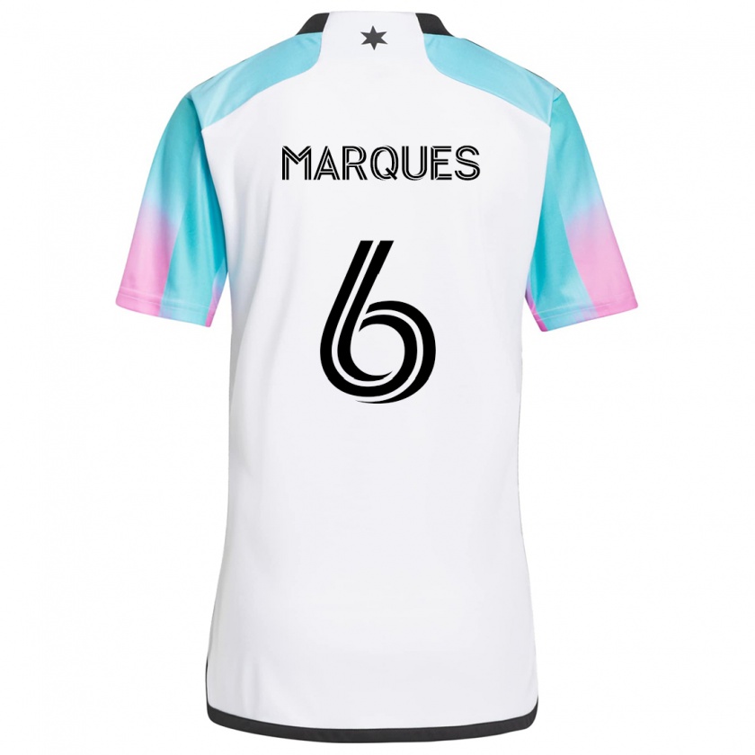 Kandiny Uomo Maglia Mikael Marqués #6 Bianco Blu Nero Kit Gara Away 2024/25 Maglietta