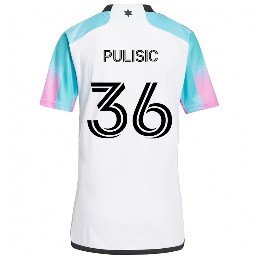 Kandiny Uomo Maglia Will Pulisic #36 Bianco Blu Nero Kit Gara Away 2024/25 Maglietta