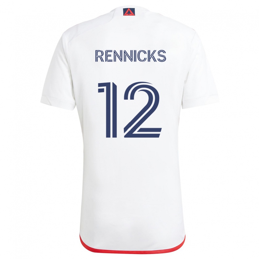 Kandiny Uomo Maglia Justin Rennicks #12 Bianco Rosso Kit Gara Away 2024/25 Maglietta