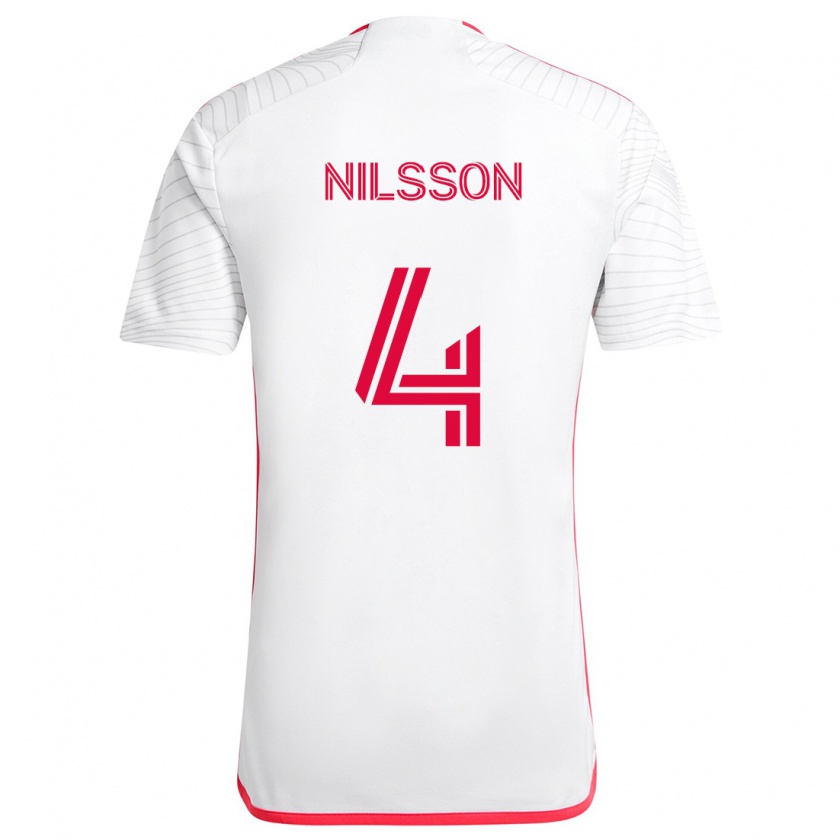 Kandiny Heren Joakim Nilsson #4 Wit Rood Uitshirt Uittenue 2024/25 T-Shirt