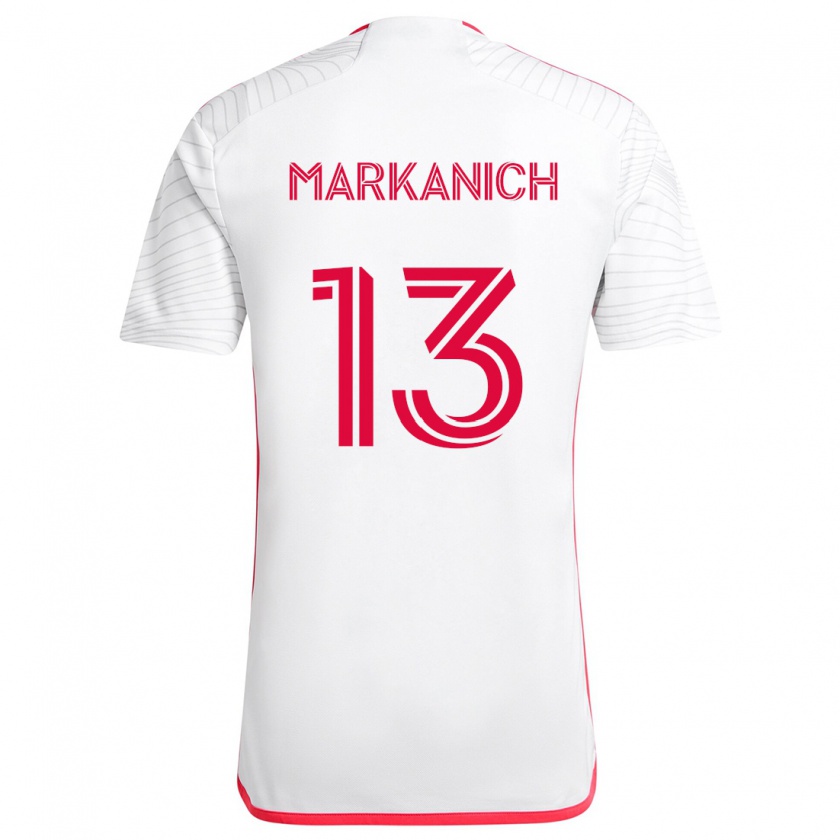 Kandiny Hombre Camiseta Anthony Markanich #13 Blanco Rojo 2ª Equipación 2024/25 La Camisa