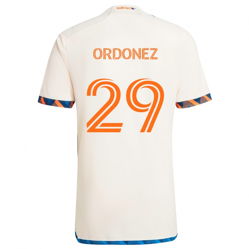 Kandiny Uomo Maglia Arquímides Ordóñez #29 Bianco Arancione Kit Gara Away 2024/25 Maglietta