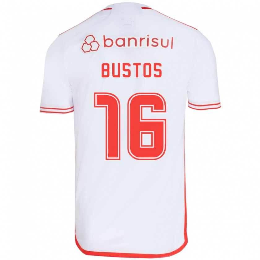 Kandiny Uomo Maglia Fabricio Bustos #16 Bianco Rosso Kit Gara Away 2024/25 Maglietta