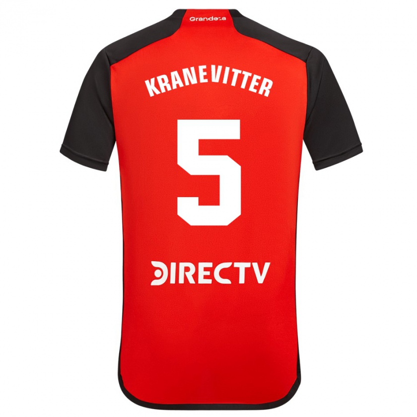 Kandiny Uomo Maglia Matías Kranevitter #5 Rosso Nero Bianco Kit Gara Away 2024/25 Maglietta