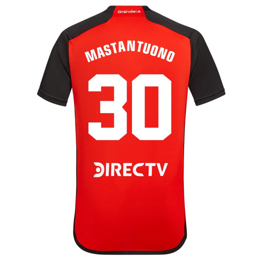 Kandiny Heren Franco Mastantuono #30 Rood Zwart Wit Uitshirt Uittenue 2024/25 T-Shirt