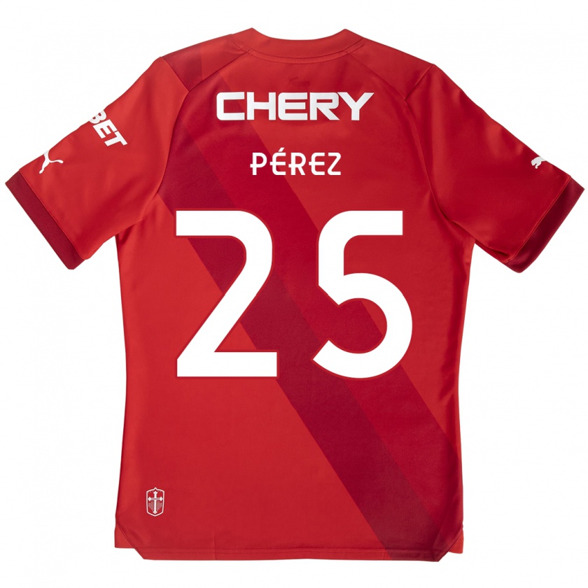 Kandiny Heren Sebastián Pérez #25 Rood Wit Uitshirt Uittenue 2024/25 T-Shirt