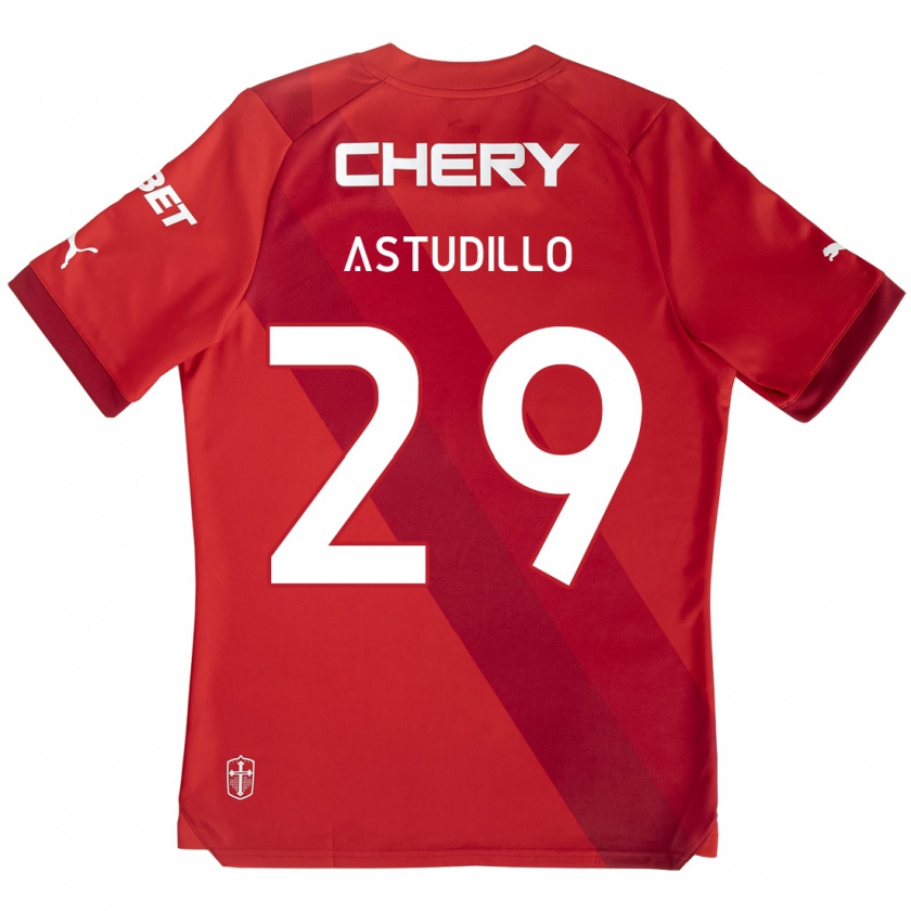 Kandiny Uomo Maglia Aaron Astudillo #29 Rosso Bianco Kit Gara Away 2024/25 Maglietta