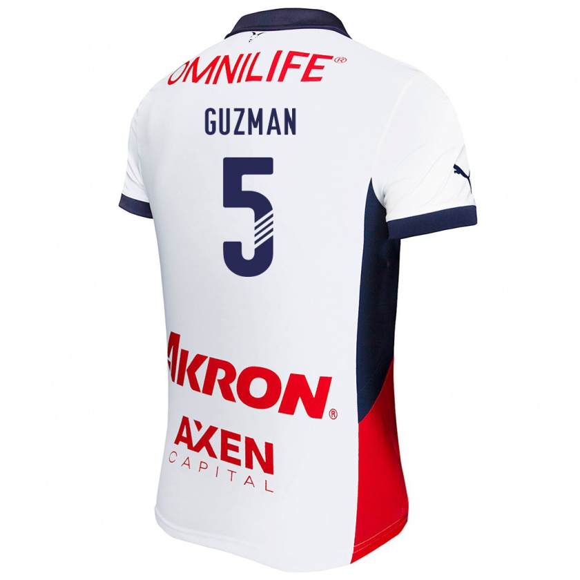 Kandiny Hombre Camiseta Víctor Guzmán #5 Blanco Rojo Azul 2ª Equipación 2024/25 La Camisa