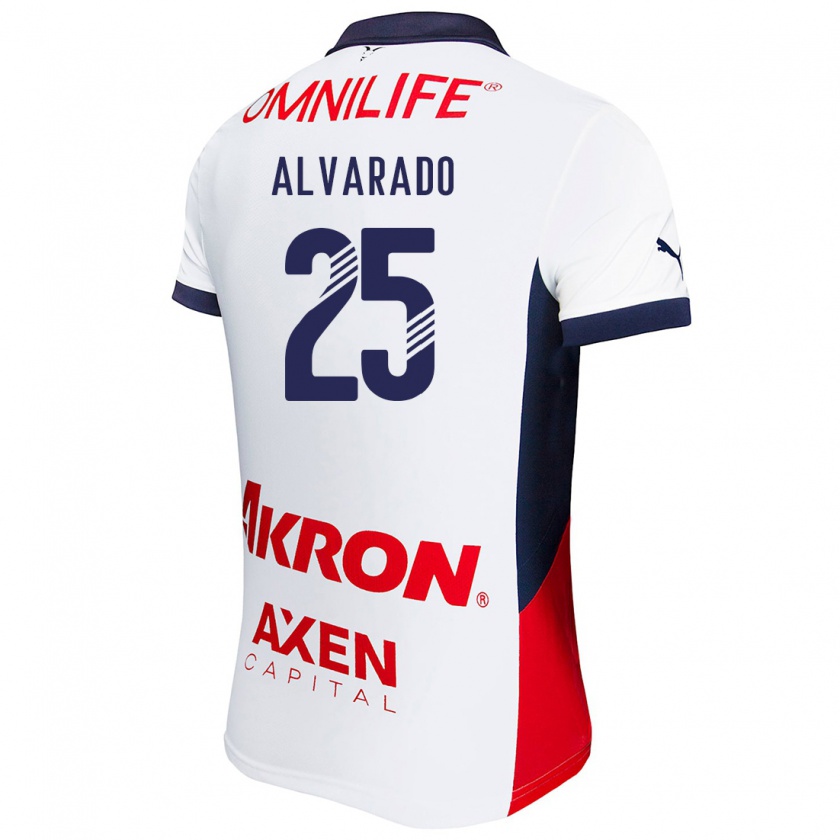 Kandiny Hombre Camiseta Roberto Alvarado #25 Blanco Rojo Azul 2ª Equipación 2024/25 La Camisa