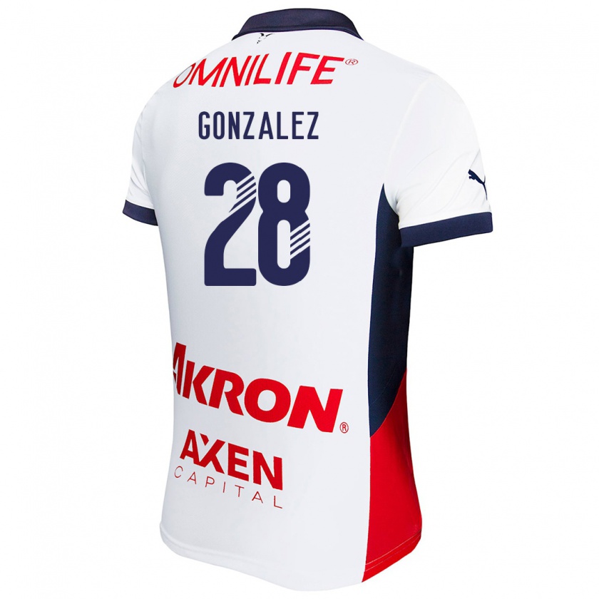 Kandiny Hombre Camiseta Fernando González #28 Blanco Rojo Azul 2ª Equipación 2024/25 La Camisa