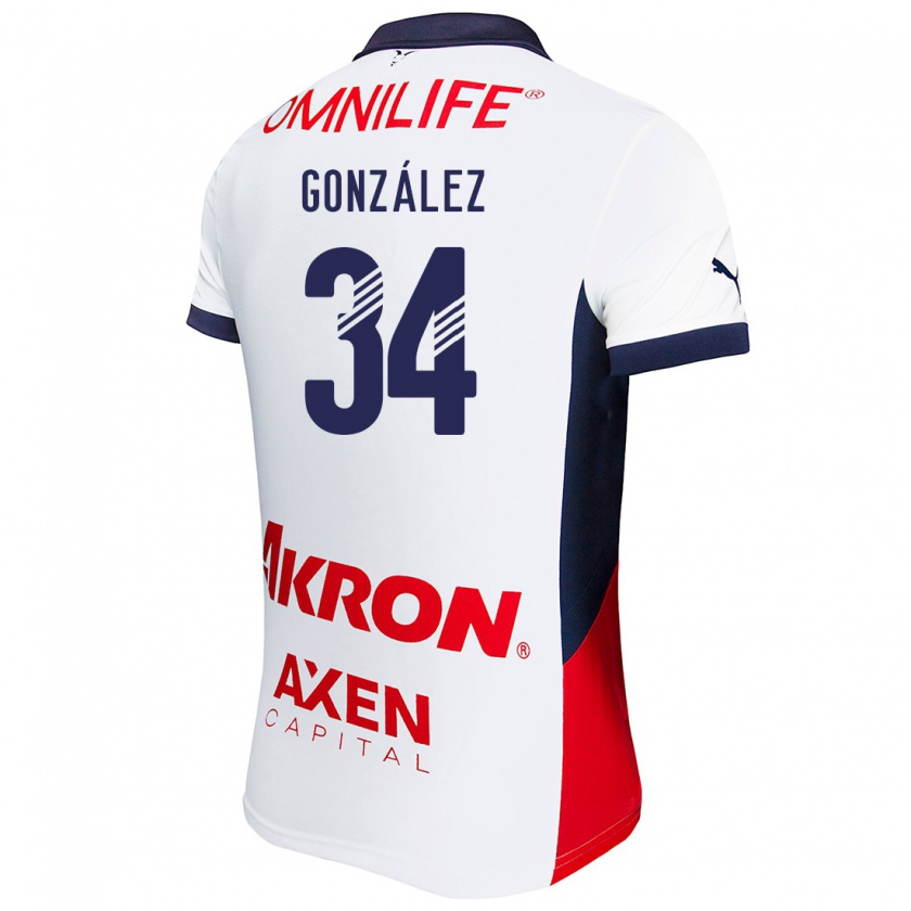 Kandiny Hombre Camiseta Armando González #34 Blanco Rojo Azul 2ª Equipación 2024/25 La Camisa