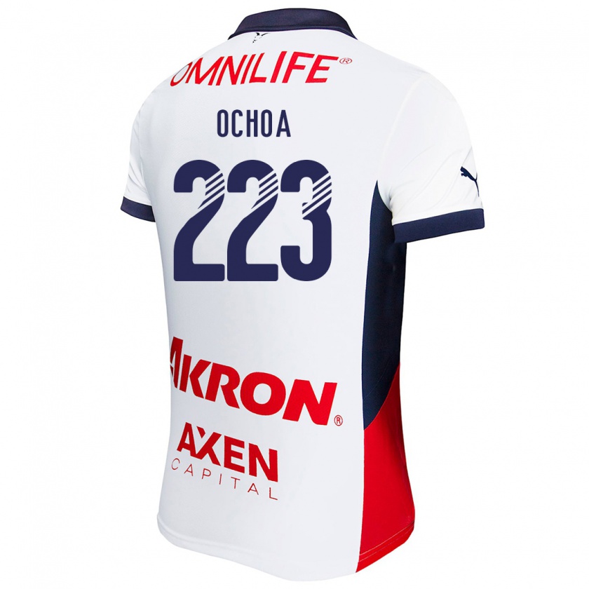 Kandiny Hombre Camiseta Diego Ochoa #223 Blanco Rojo Azul 2ª Equipación 2024/25 La Camisa