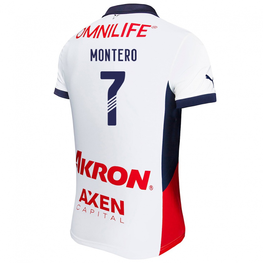 Kandiny Hombre Camiseta Casandra Montero #7 Blanco Rojo Azul 2ª Equipación 2024/25 La Camisa