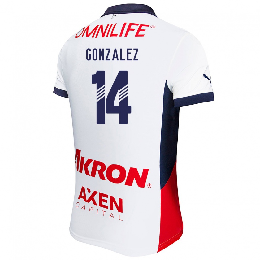 Kandiny Hombre Camiseta Ivonne González #14 Blanco Rojo Azul 2ª Equipación 2024/25 La Camisa