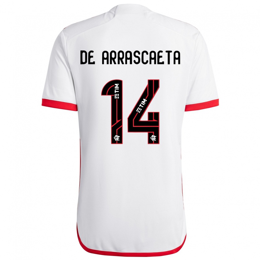 Kandiny Uomo Maglia Giorgian De Arrascaeta #14 Bianco Rosso Kit Gara Away 2024/25 Maglietta