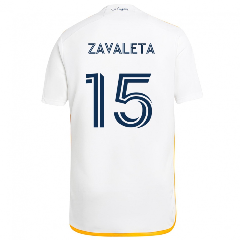 Kandiny Mujer Camiseta Eriq Zavaleta #15 Blanco Amarillo 1ª Equipación 2024/25 La Camisa