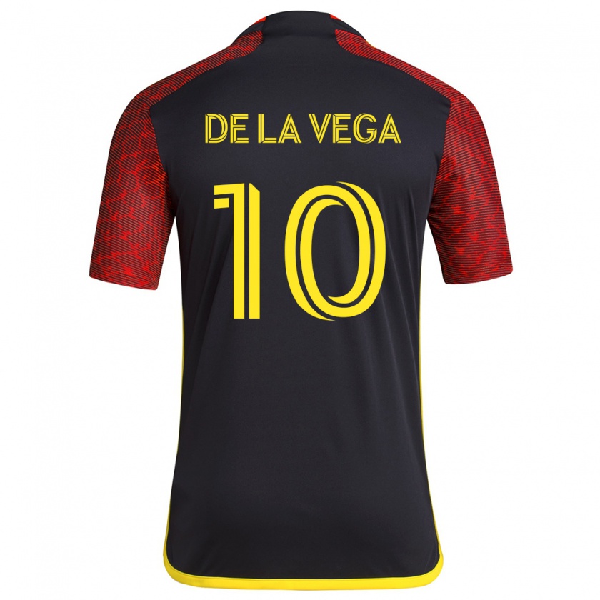 Kandiny Donna Maglia Pedro De La Vega #10 Rosso Nero Kit Gara Away 2024/25 Maglietta