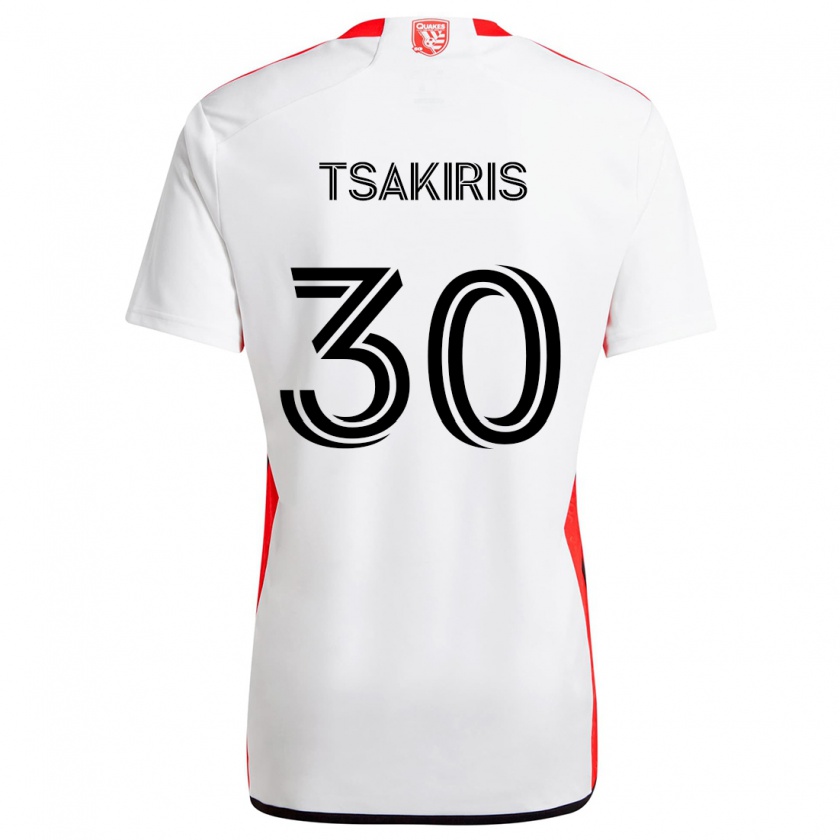 Kandiny Donna Maglia Niko Tsakiris #30 Bianco Rosso Kit Gara Away 2024/25 Maglietta