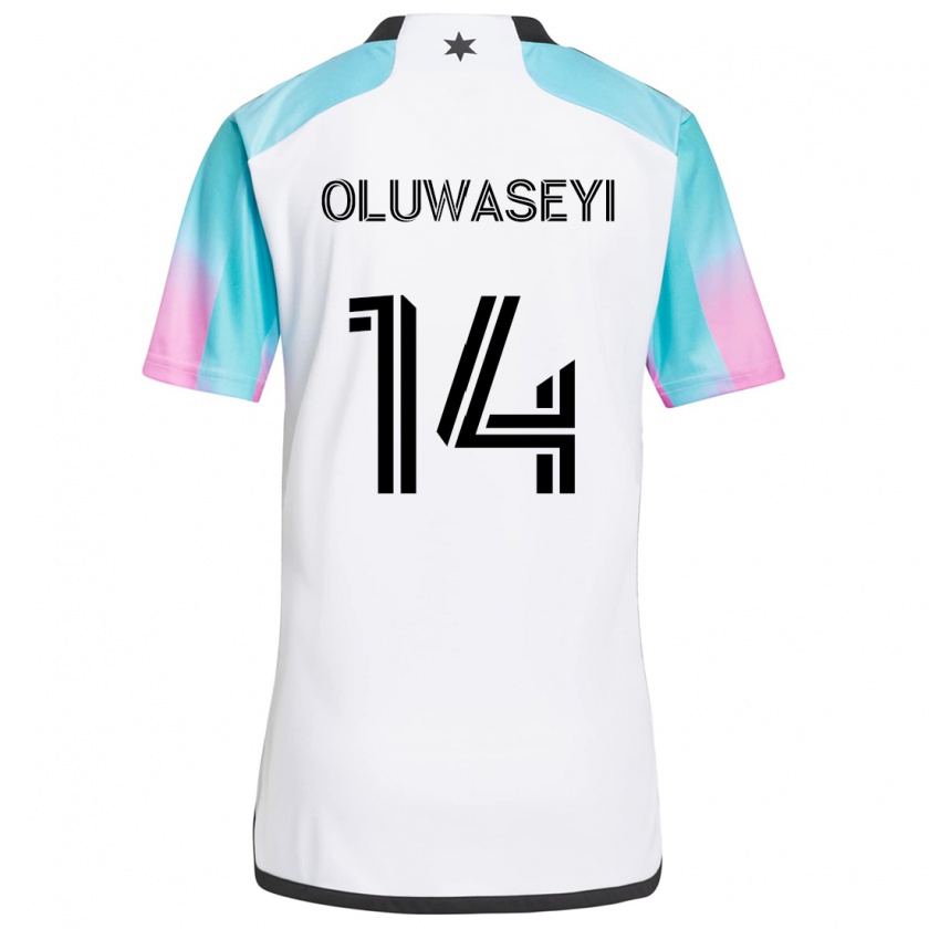 Kandiny Donna Maglia Tani Oluwaseyi #14 Bianco Blu Nero Kit Gara Away 2024/25 Maglietta