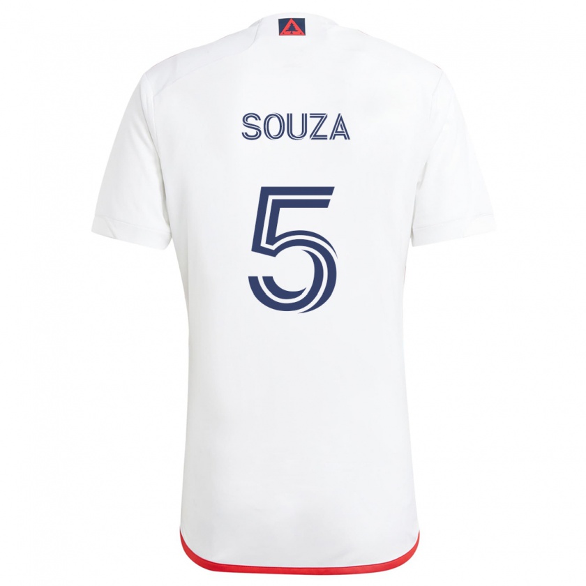 Kandiny Mujer Camiseta Victor Souza #5 Blanco Rojo 2ª Equipación 2024/25 La Camisa