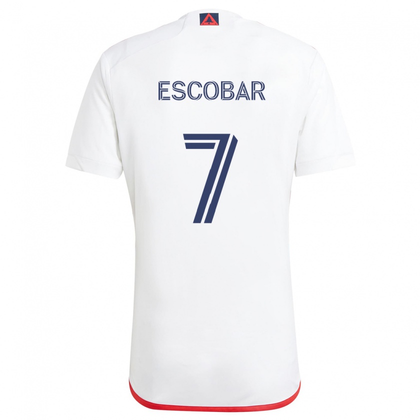 Kandiny Mujer Camiseta Olger Escobar #7 Blanco Rojo 2ª Equipación 2024/25 La Camisa